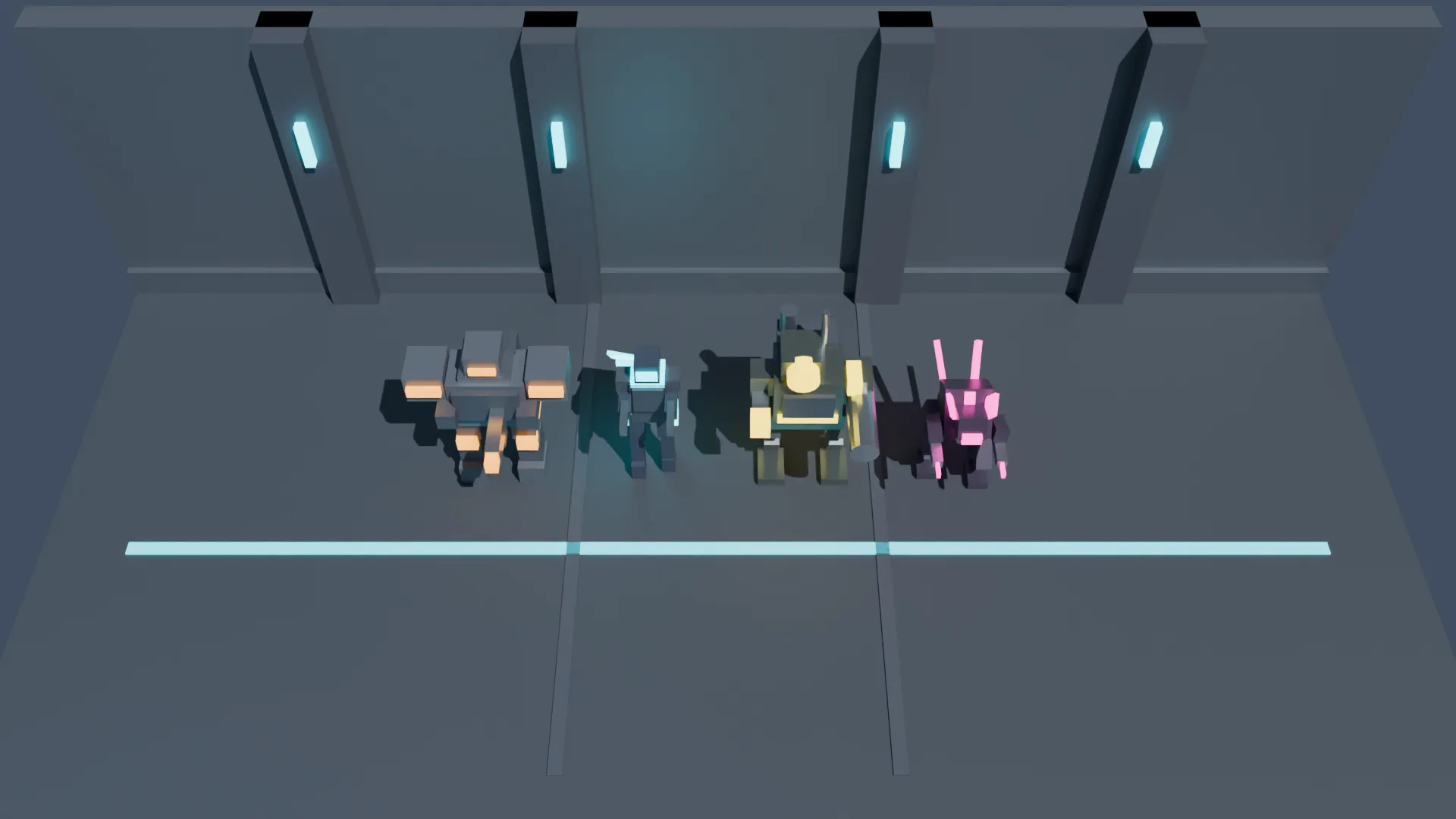 Gemini Flash M0 lineup in a lit corridor